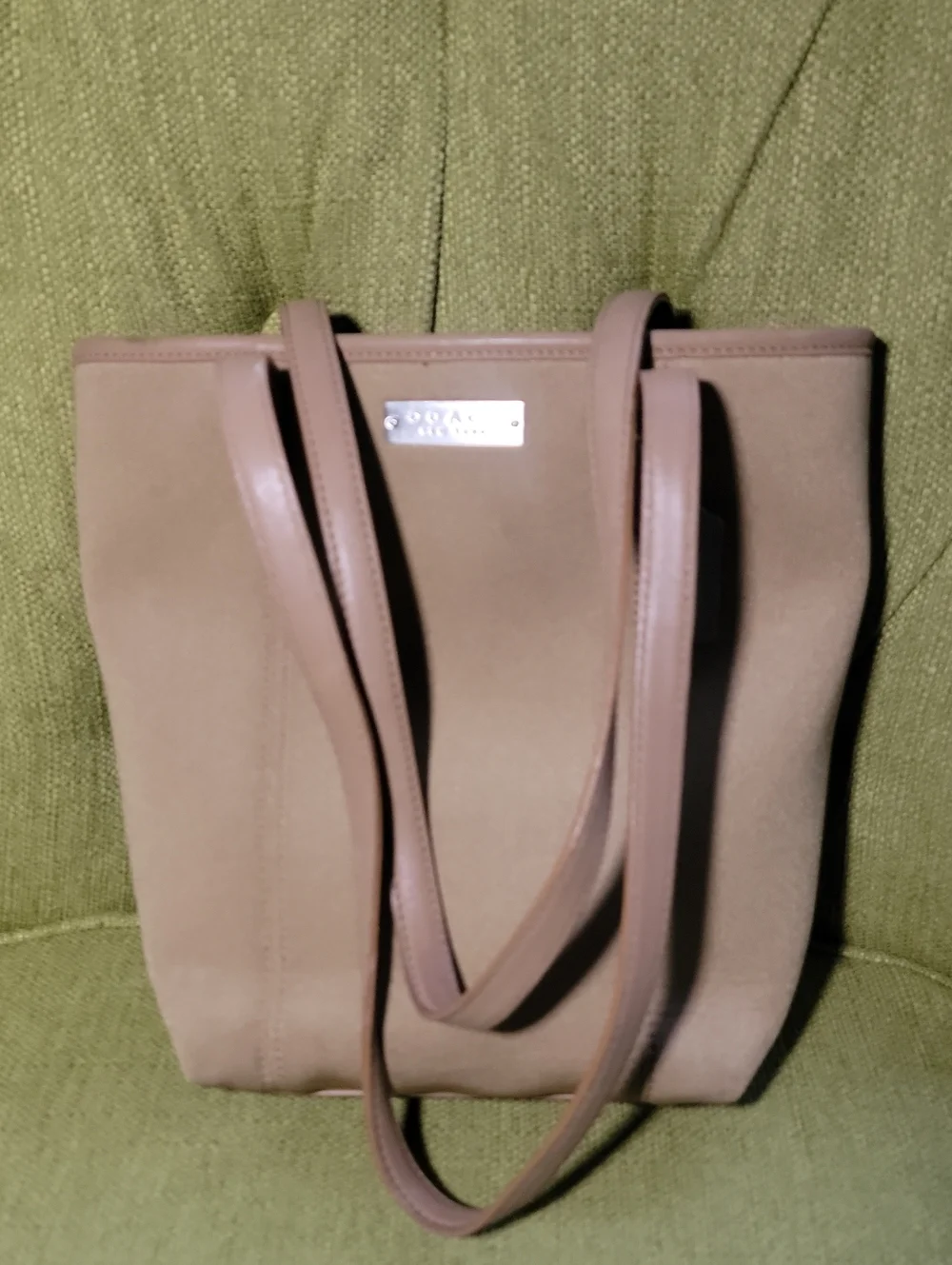 Coach Beige Rylon Shoulder Tote with Leather Trim
